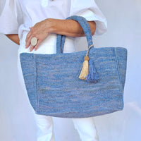 Mae French Blue Raffia Tote