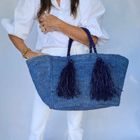 Blue Camilla Raffia Bag