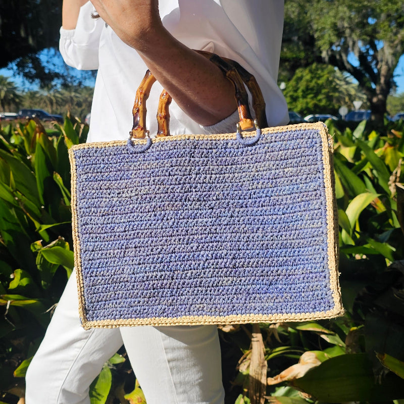 French Blue and Hay Piper Bamboo Bag