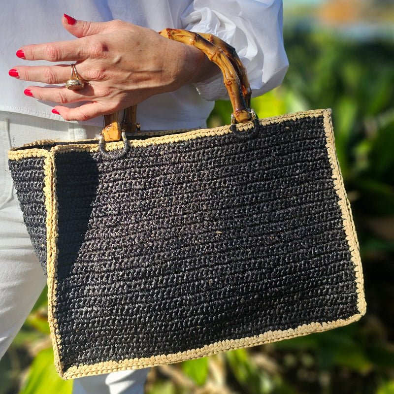 Black and Hay Piper Bamboo Bag