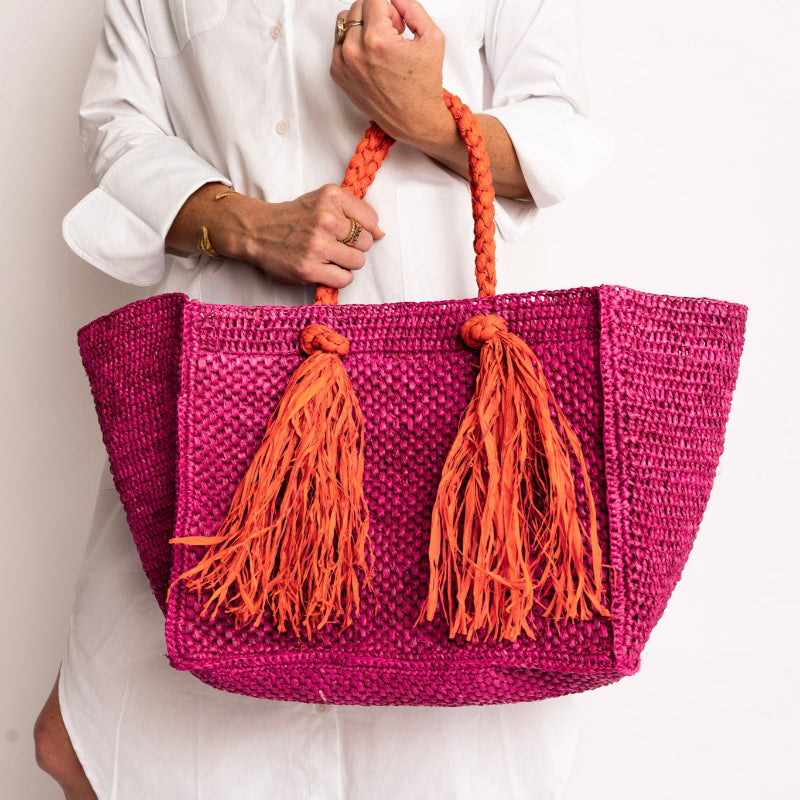 Pink Camilla Raffia Bag