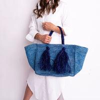 Blue Camilla Raffia Bag