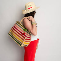 Mae Rainbow Raffia Tote