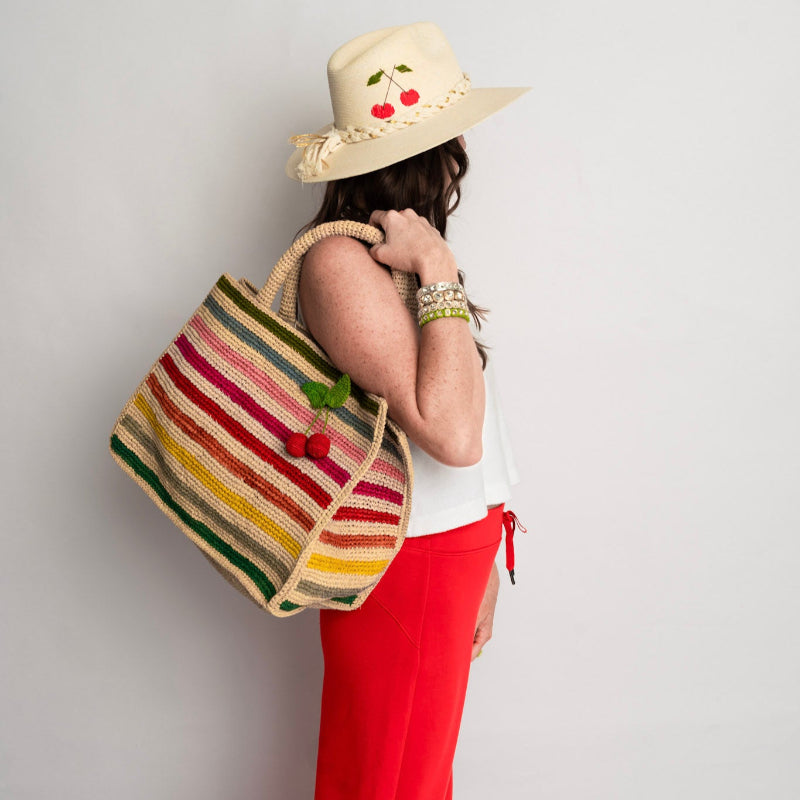 Mae Rainbow Raffia Tote