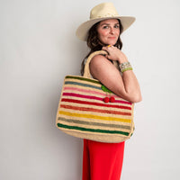 Mae Rainbow Raffia Tote