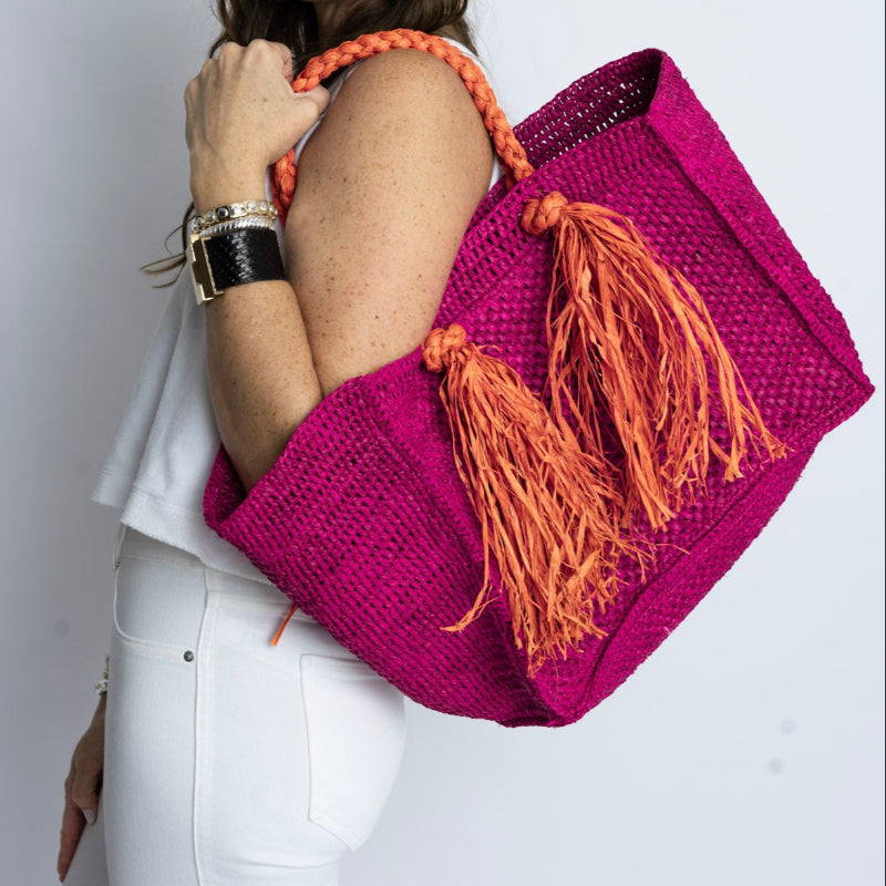 Pink Camilla Raffia Bag