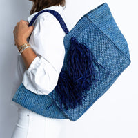 Blue Camilla Raffia Bag