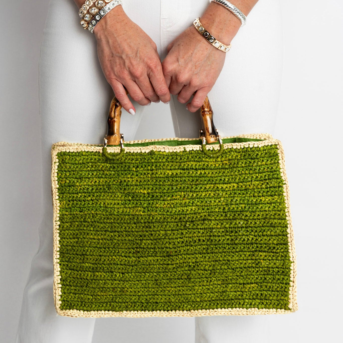 Olive Green and Hay Piper Bamboo Bag