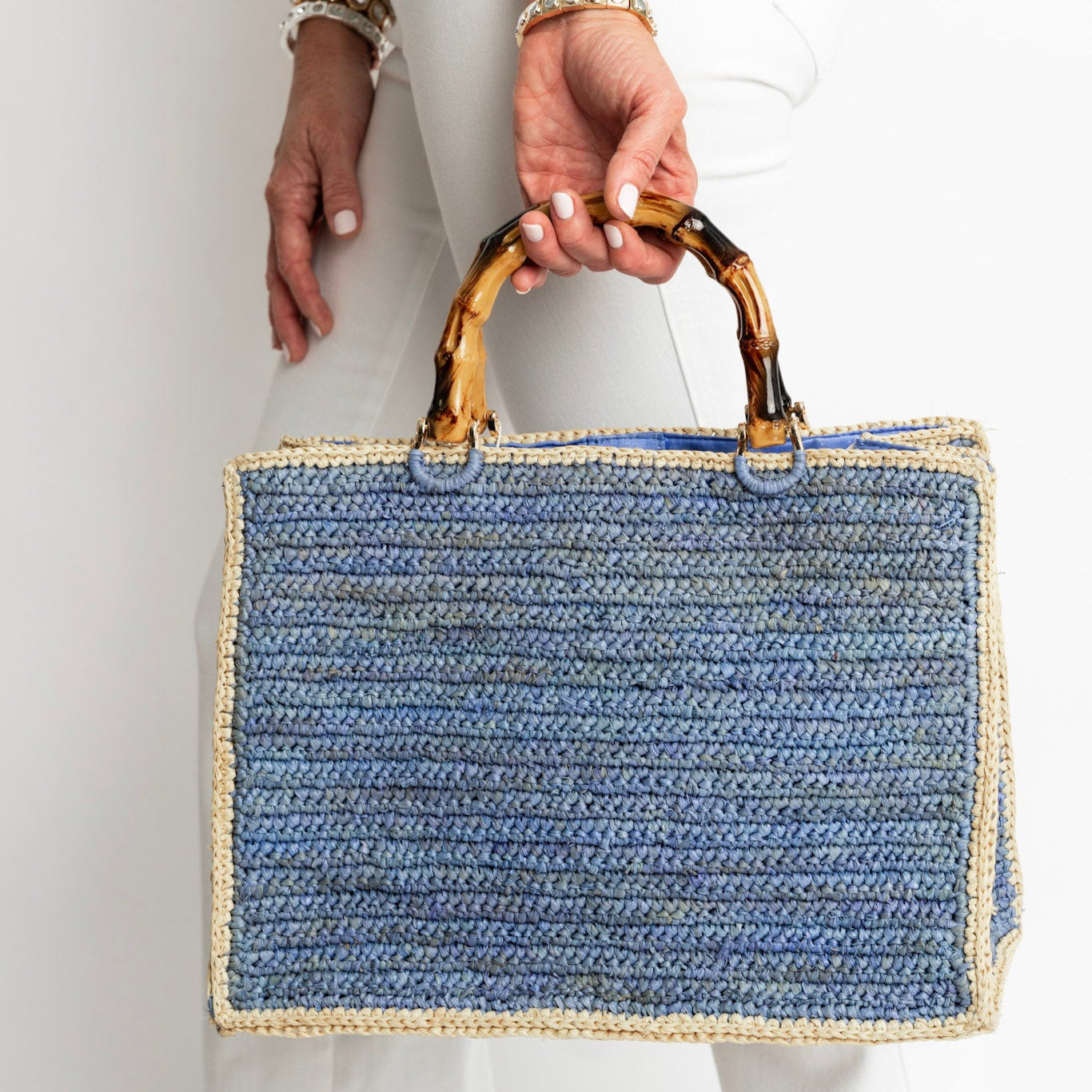 French Blue and Hay Piper Bamboo Bag