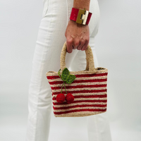 Mini Mae Cherry Red Stripped Raffia Bag
