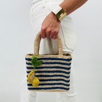 Mini Mae Colbalt Blue Stripped Raffia Bag