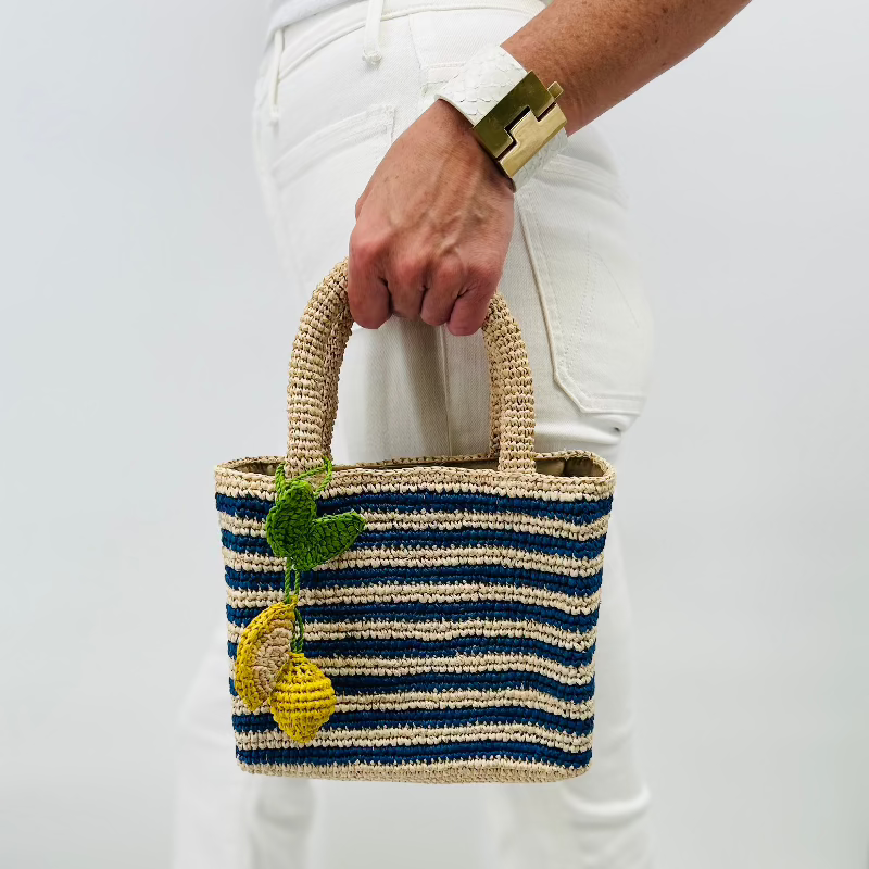 Mini Mae Colbalt Blue Stripped Raffia Bag