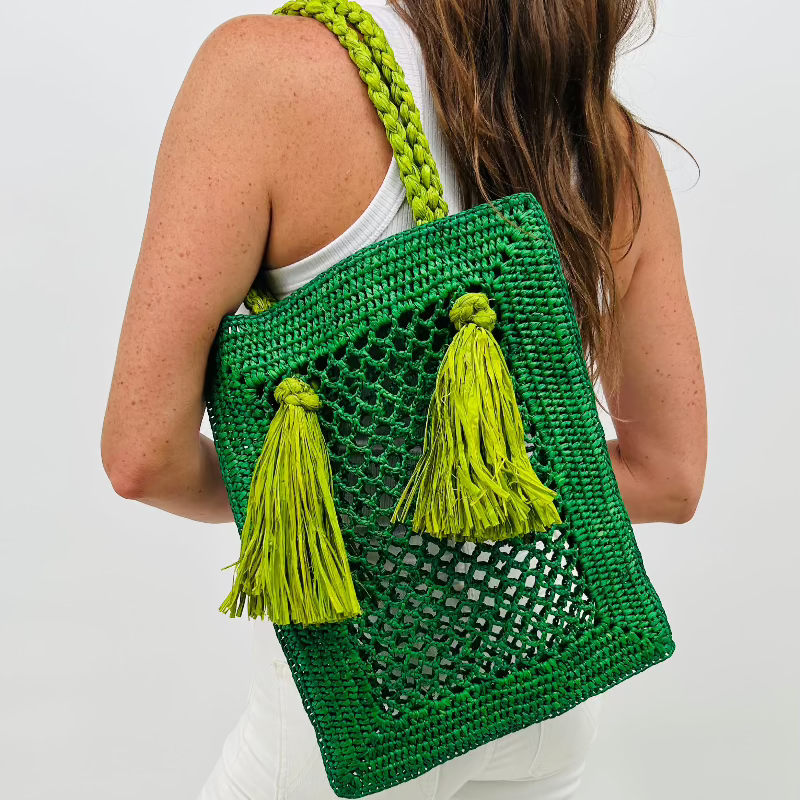 Juniper Emerald Green Raffia Bag