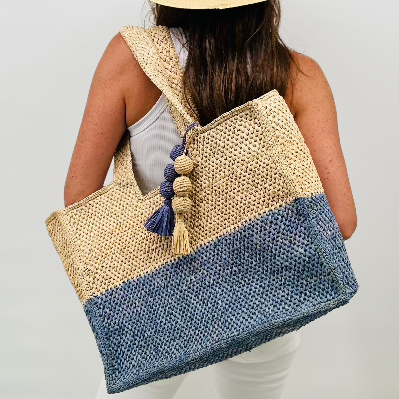 Soleil French Blue and Hay Raffia Bag