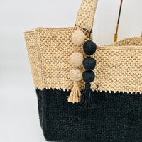Soleil Black and Hay Raffia Bag