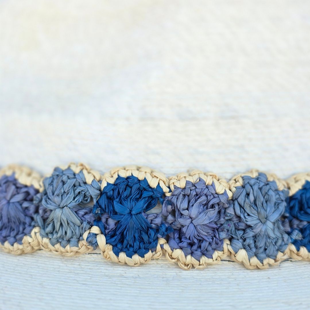 Baldiz Eggshell Palm Hat with Blue Ombre Raffia Band