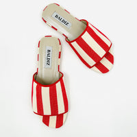 Red Herringbone Canvas Kat Slide