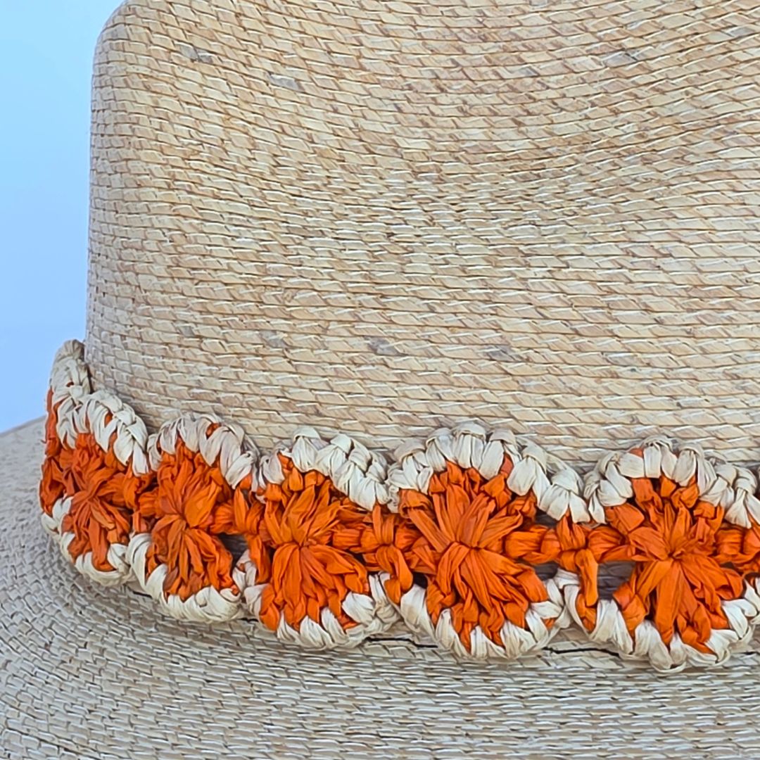Baldiz Sand Palm Hat with Orange Raffia Band