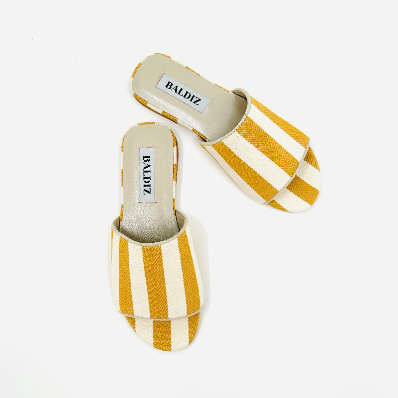 Mustard Herringbone Canvas Kat Slide