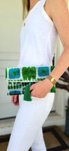 Blue and Green Lily Tassel Clutch