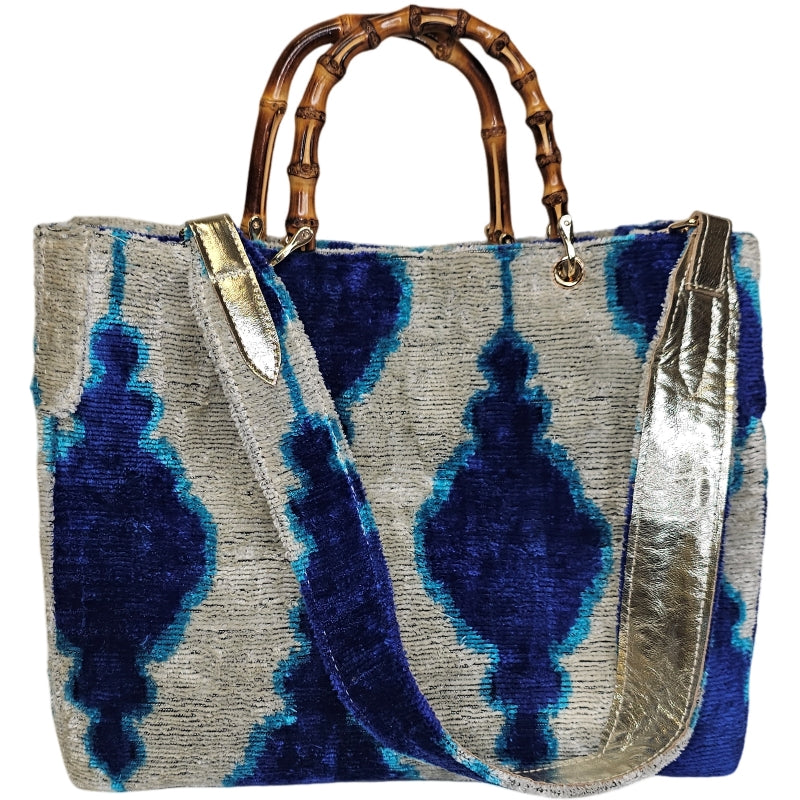 Blue and White Small Avery Bamboo Bag