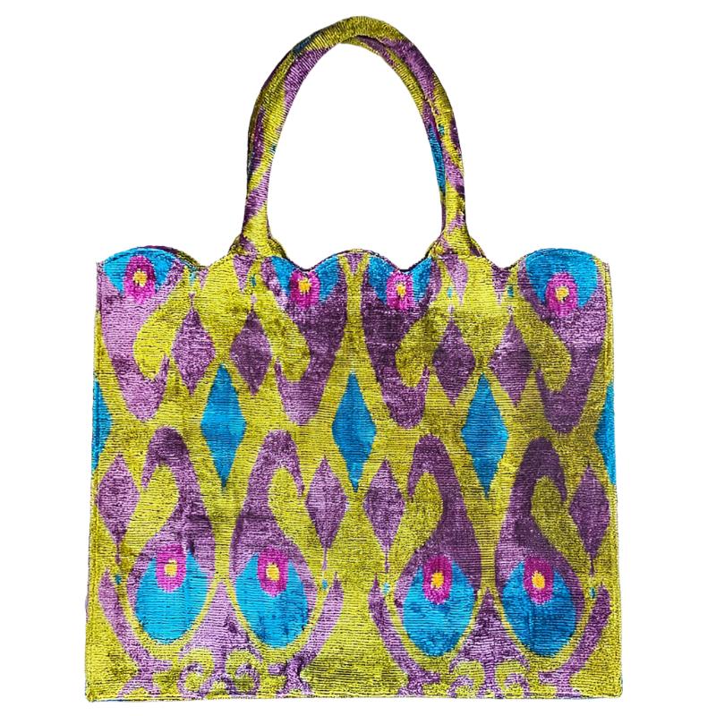 Purple and Green Peacock Feather Hazel Scalloped Tote