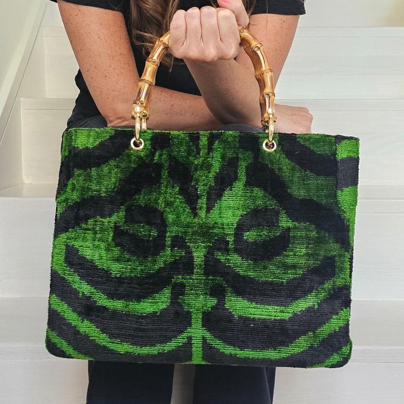 Green and Black Tiger Print Small Avery Bamboo Bag