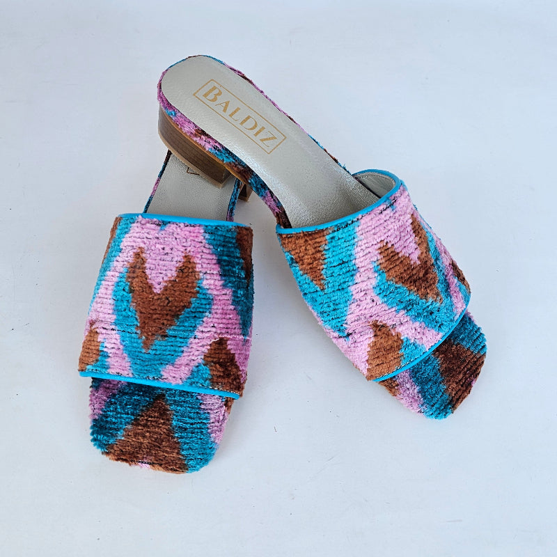 Caramel Turquoise and Pink Patterned Millie Open Toe Slide