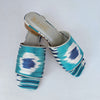 Blue and White Silk Millie Open Toe Slide