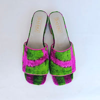 Green and Pink Millie Open Toe Slide