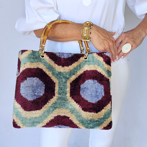 Maroon and Blue Dot Small Avery Bamboo Bag