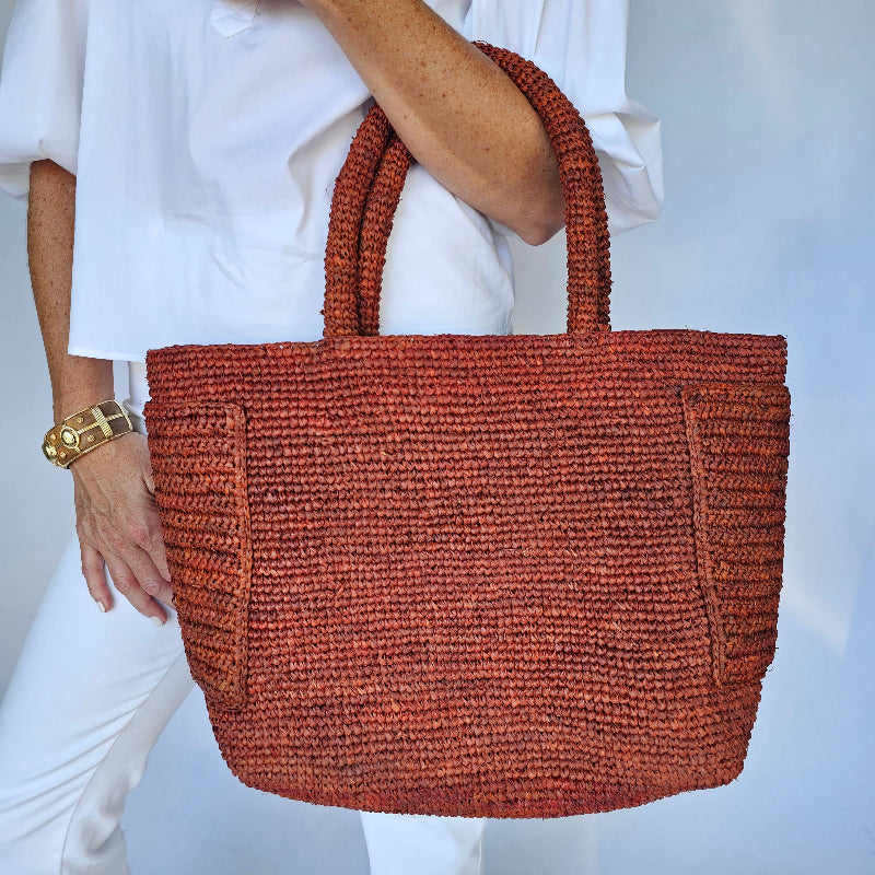 Tate Rust Raffia Bag