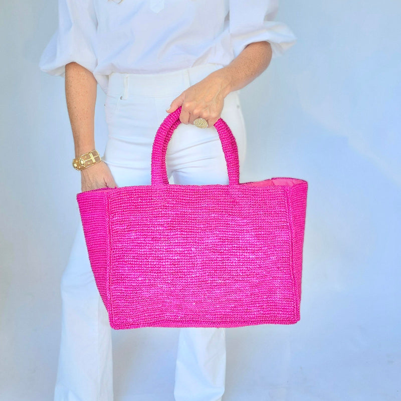 Mae Pink Raffia Tote