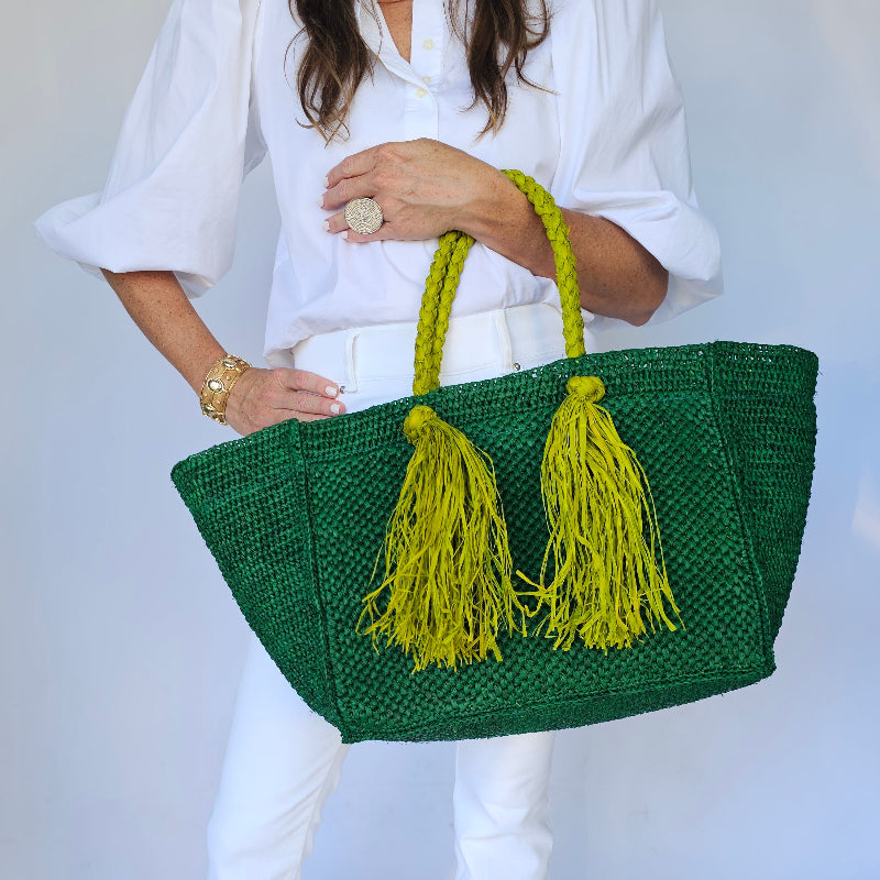 Emerald Camilla Raffia Bag