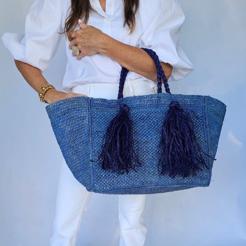 Blue Camilla Raffia Bag