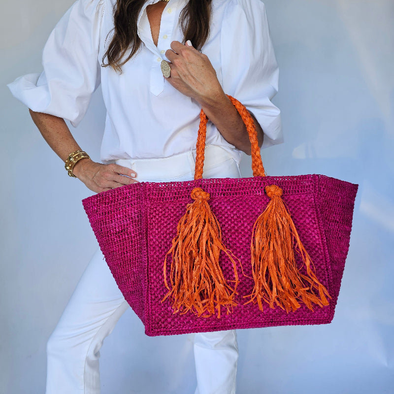 Pink Camilla Raffia Bag