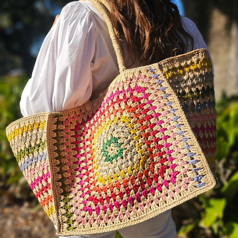 Rainbow Camilla Raffia Bag