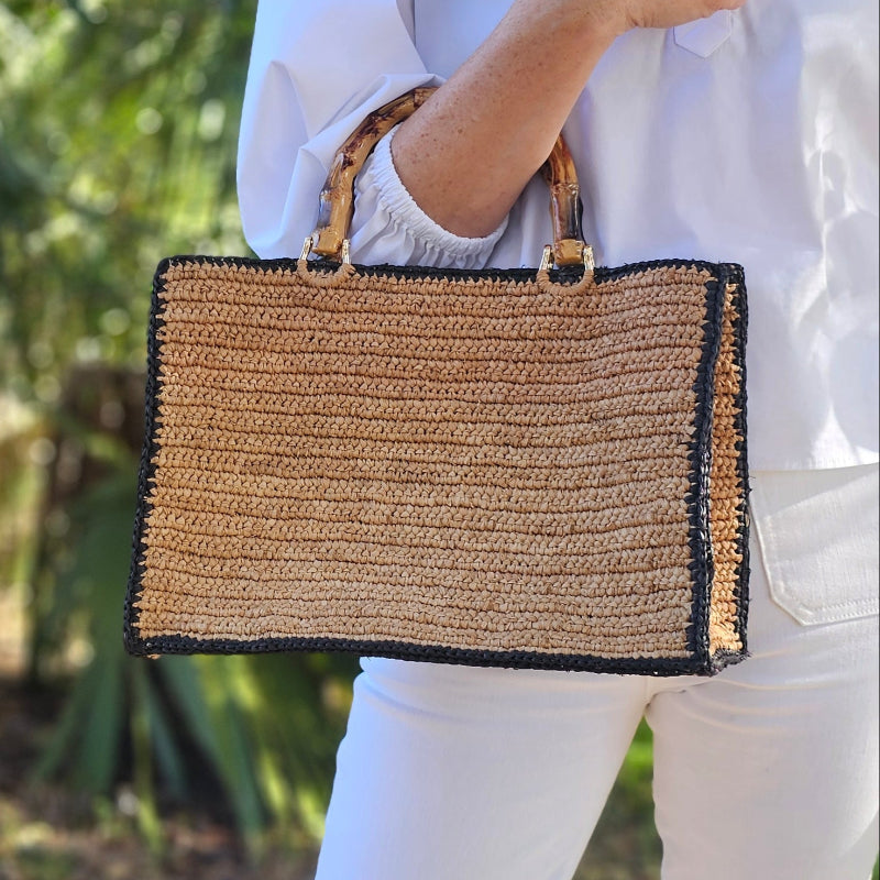 Tan and Black Piper Bamboo Bag