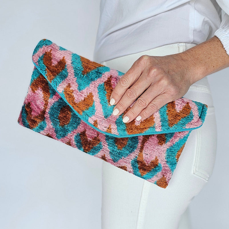 Caramel and Turquoise Patterned Lily Envelope Clutch