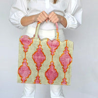 Pink and White Hazel Scalloped Tote