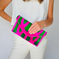 Green and Pink Lily Envelope Clutch