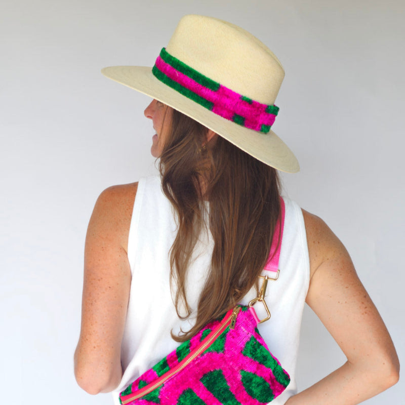 Baldiz Pink and Green Patterned Ikat Hat