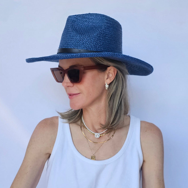 Navy Pencil Curl Straw Hat