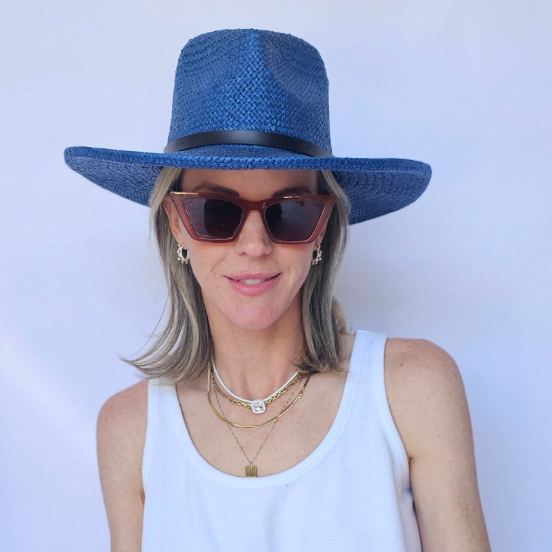 Navy Pencil Curl Straw Hat