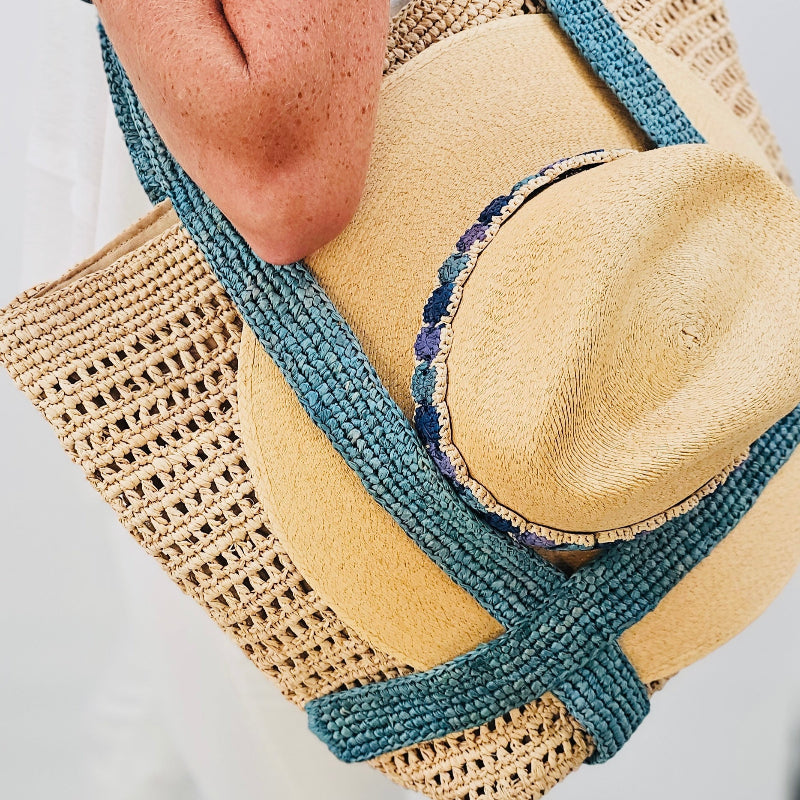 Indie French Blue and Hay Raffia Bag