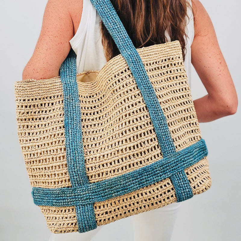Indie French Blue and Hay Raffia Bag