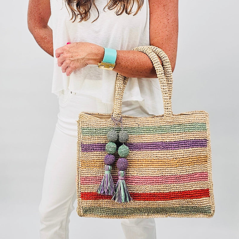 Pastel Rainbow Raffia Mae tote