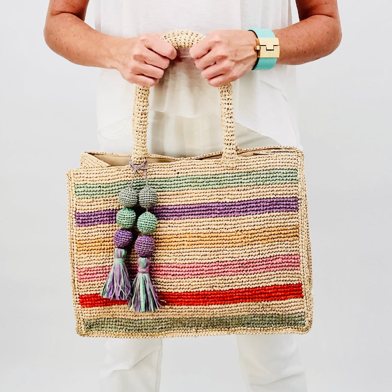Pastel Rainbow Raffia Mae tote