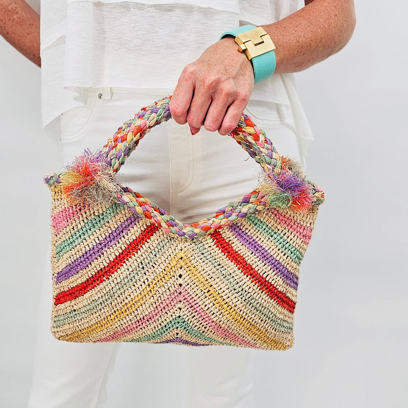 Mila Pastel Rainbow Raffia Tote