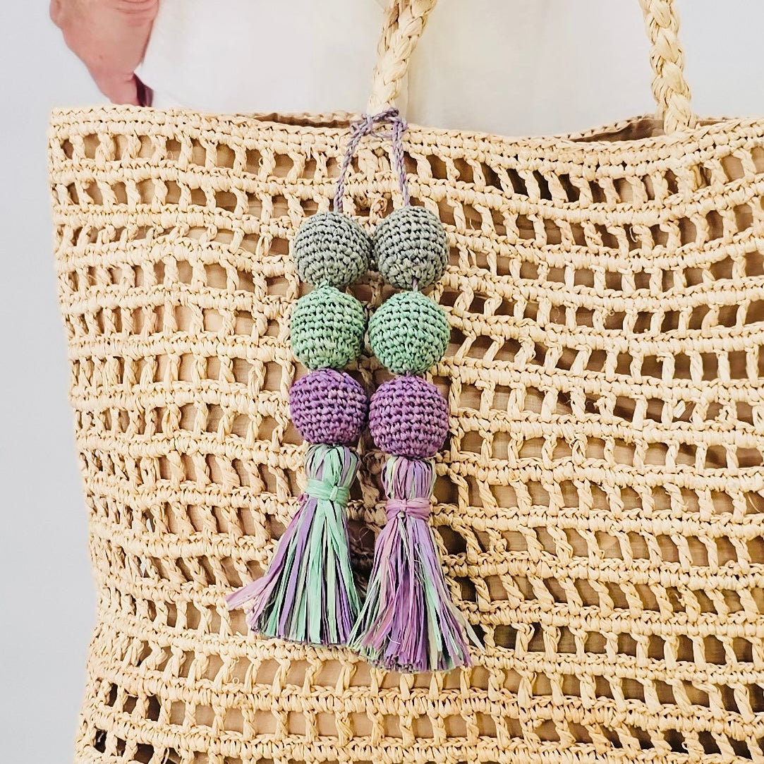 Pastel Blue and Lavender Ball Raffia Bag Charm